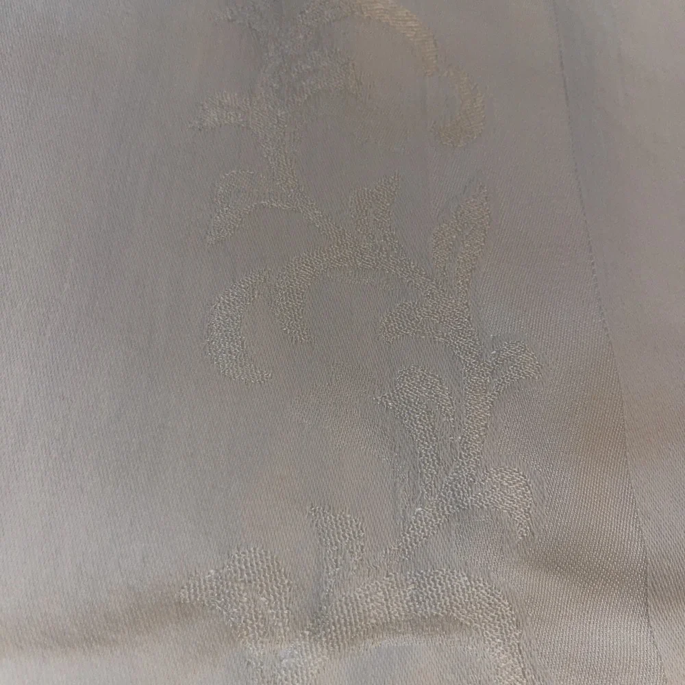 Vintage Rectangle Cream Linen Tablecloth & 6 Napkins Embroidered Scroll Design